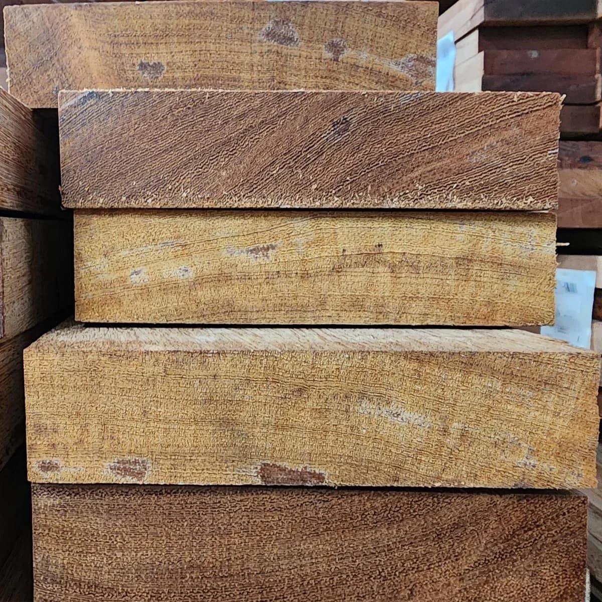 Brazilian Apitong, Angelim Pedra 2x10 (Net 1-3/4 x 9-1/2)  Std + Btr S4S Square Edge KD