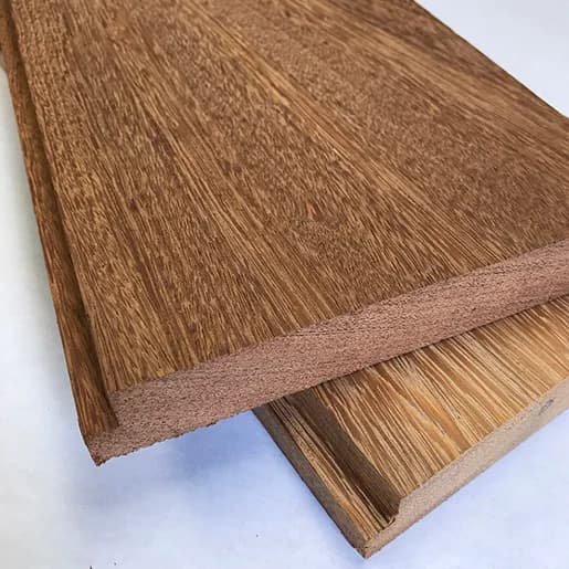 Brazilian Apitong, Angelim Pedra 1-1/8" x 5-3/8" (5" face)  First Clear Shiplap Flooring KD