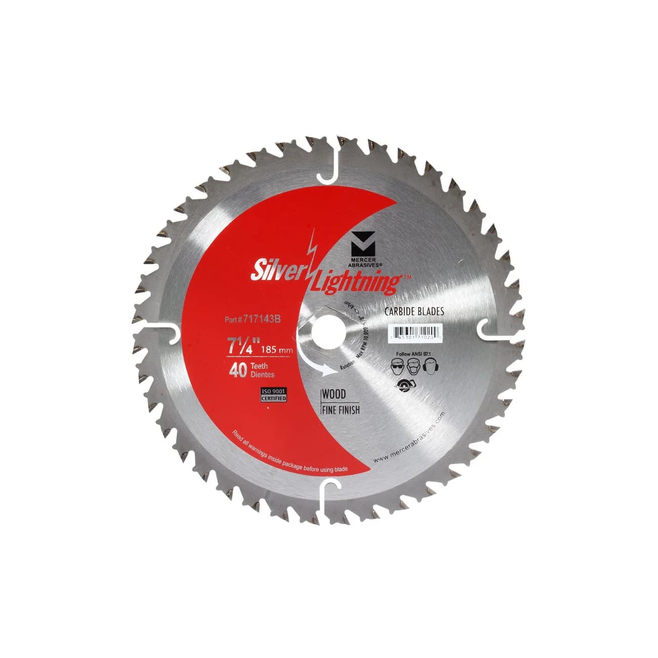 Saw Blades 7-1/4" 5/8" Arbor, 40 ATB Saw Blade Part #717146 Silver Lightning Carbide Hardware