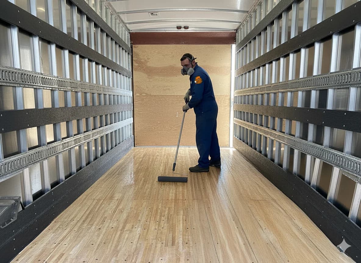 Rolling out a dry van floor finished with NovaSeal