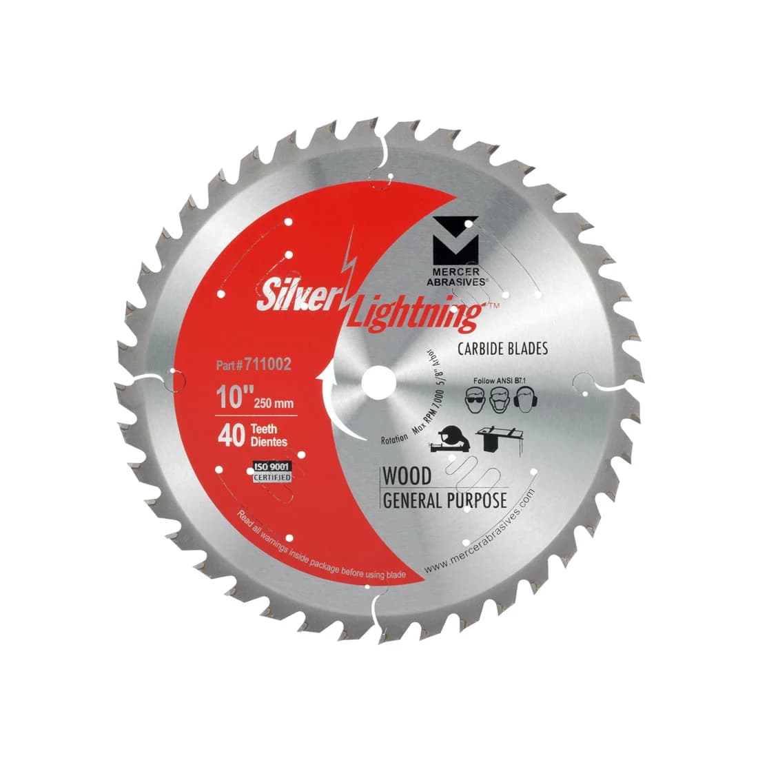 Saw Blades 10" 5/8" Arbor, 40 ATB Saw Blade Part #711002 Silver Lightning Carbide Hardware