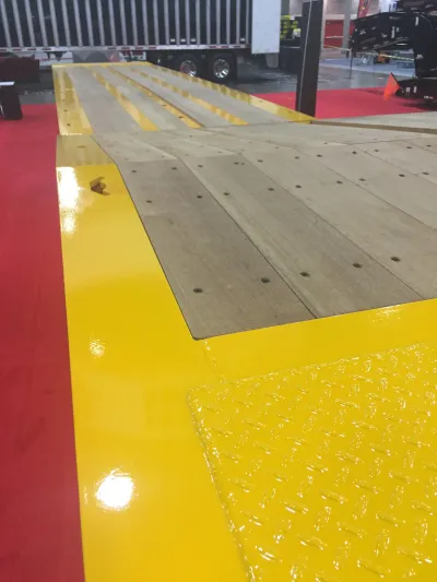 Yellow Trailer Ramp Wood Deck Installed